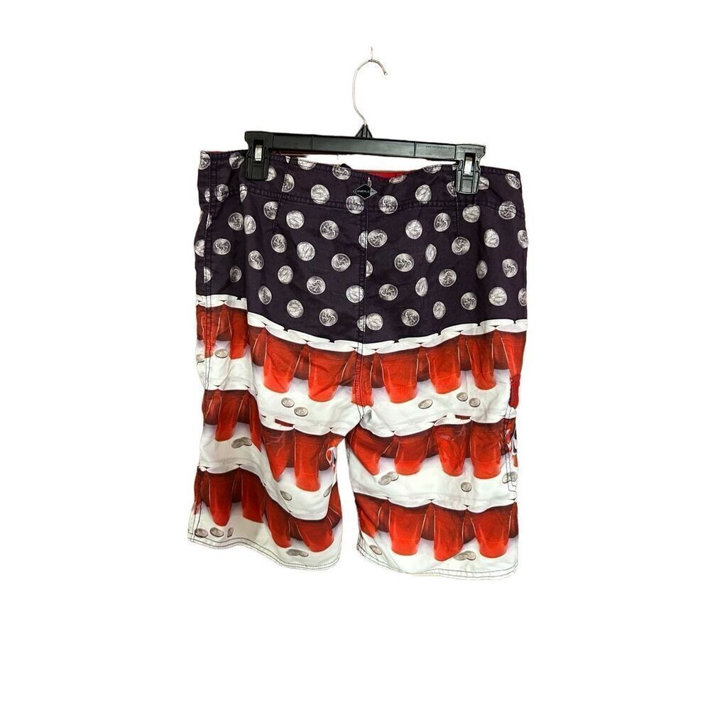 Oneill Red Solo Cup Quarters Swim Trunks Size 33